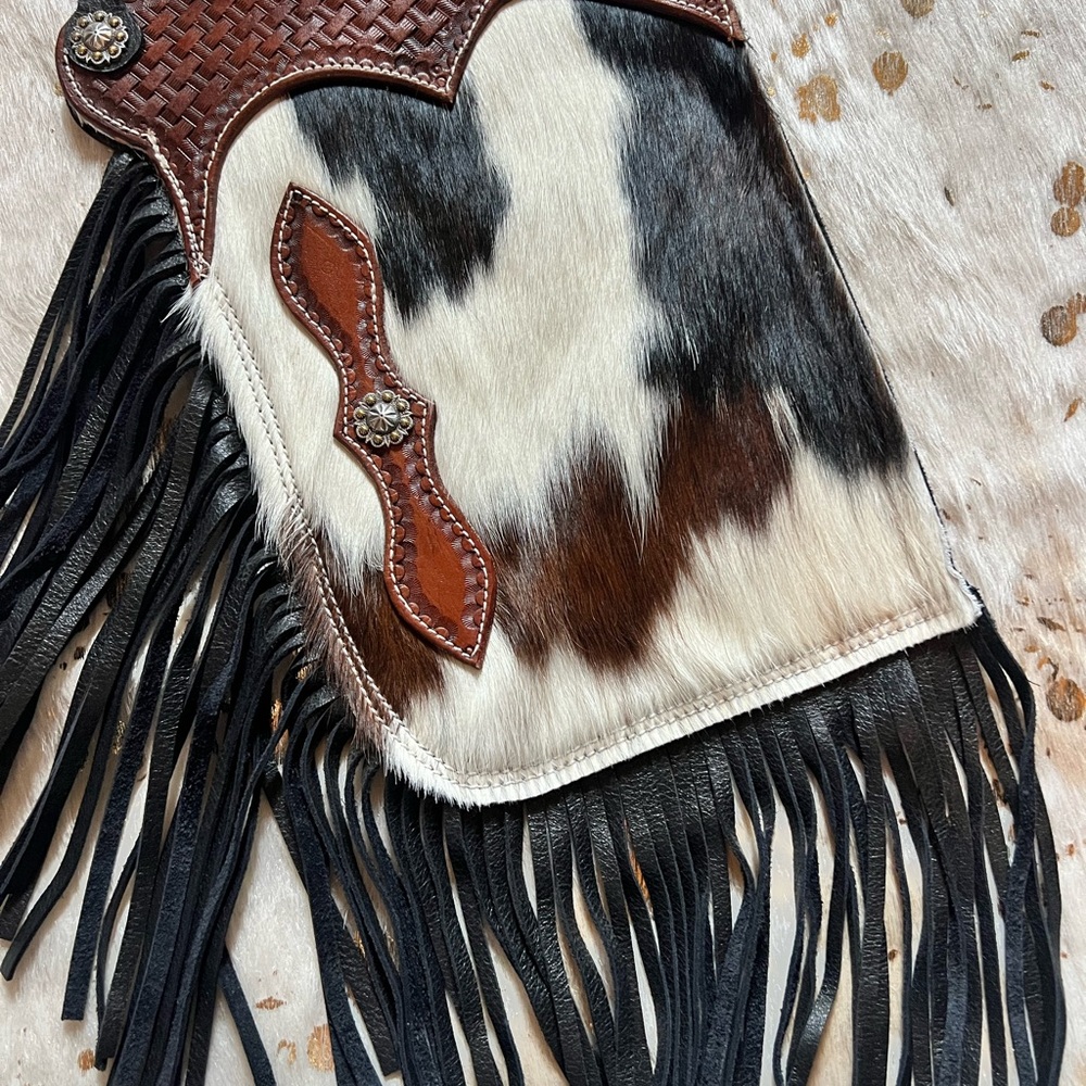 Cowhide and Leather Crossbody Bag
